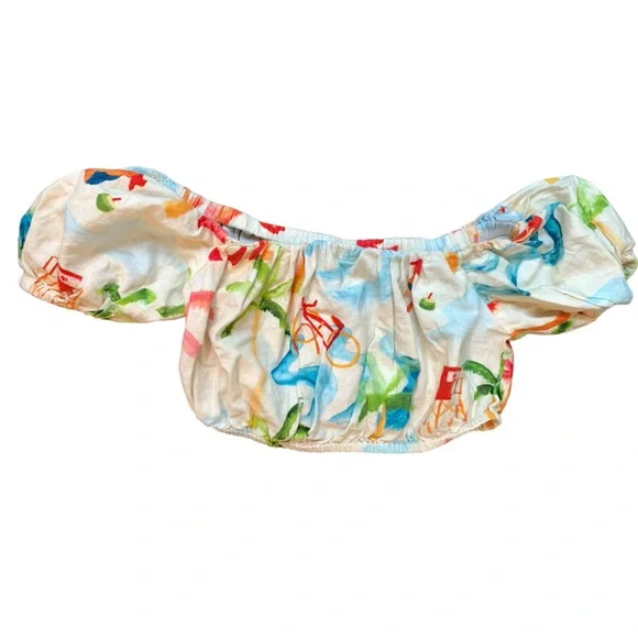 Farm Rio Tropical Linen Crop Top Women's Sz XS Tube Shirt Multi Colored Beach - Picture 3 of 10